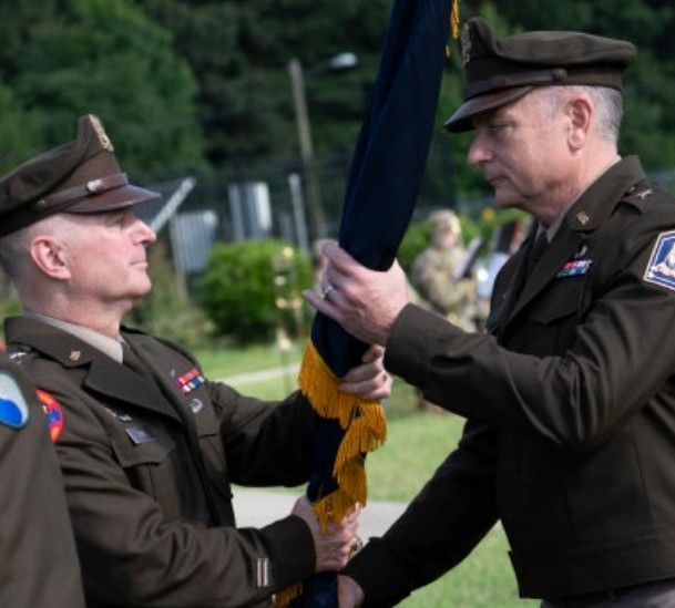 Brig. Gen. Dennis Rohler takes command of the Virginia Army National Guard during a ceremony July 11, 2026, at the VNG Sergeant Bob Slaughter Headquarters in Richmond. Maj. Gen. James W Ring, the Adjutant General of Virginia, presided over the ceremony.